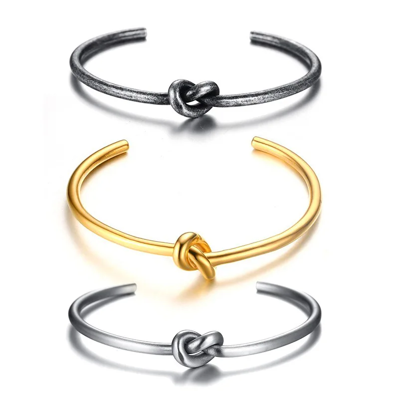 Stainless Steel Cuff Couple Bracelet Korea Style Geometric Knot Bracelet Adjustable High Polished Knot Bracelet