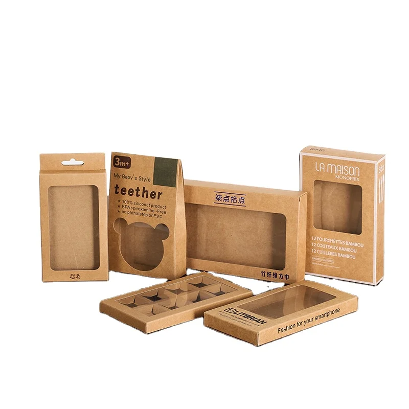 Custom Brown Straws Candle Ice Cream Cookie Kraft Paper Box With Clear Window