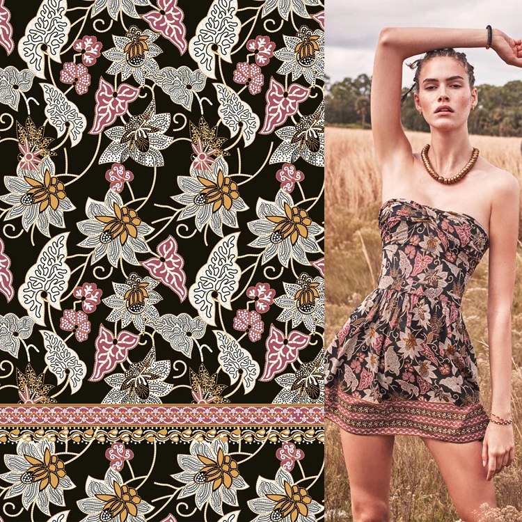 eco-friendly digital print satin fabric 2021 New style  viscose satin custom digital print flower fabric for dress