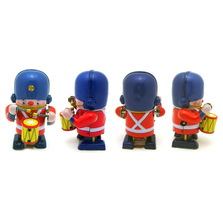 EE1340 Classic Mechanical Wind Up Toy Marching Band Robots Handmade Vintage Winder Drumming Robots Collection Clockwork Robot