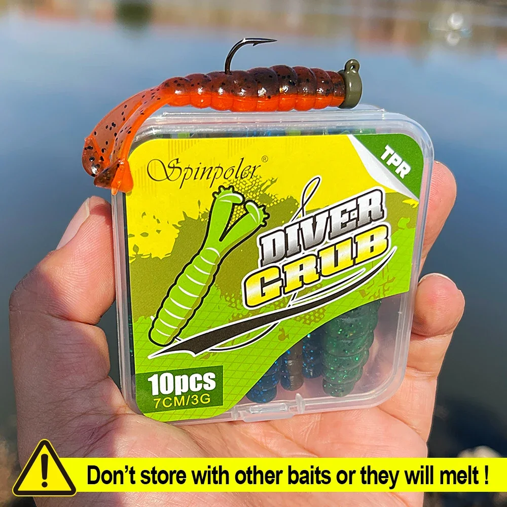 Spinpoler Diver Grub Twin Tail Salted Fishing Lure Floating Soft Plastic TPR Bait Ned Rig Grub Silicone Wobbler Saltwater Tackle