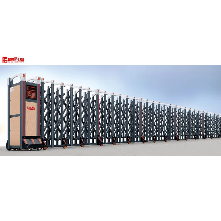 
New design aluminum retractable gate decorative aluminum gates automatic folding gate with LED screen gray folding door 