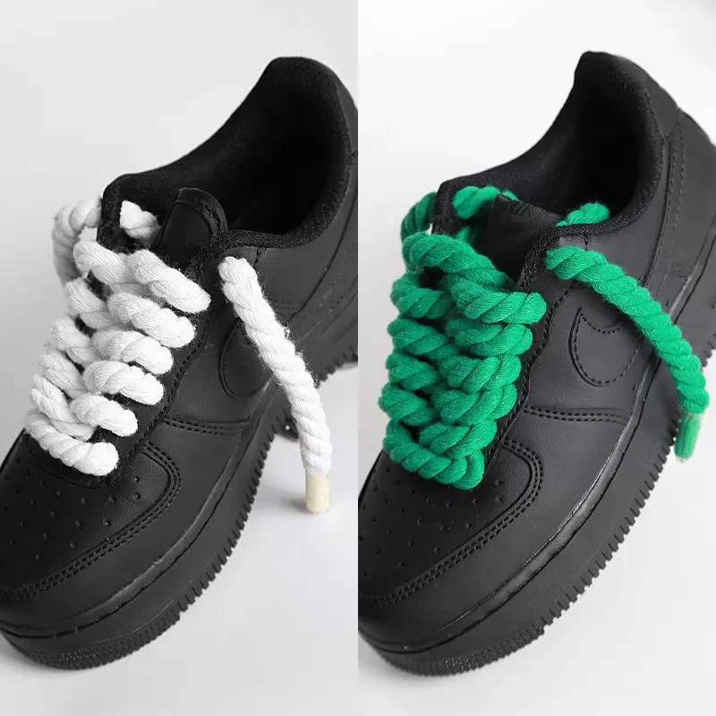 Customized 8mm Round Cotton Weaving Style Shoelaces Twist Thick Rope Shoe Laces for Sneakers