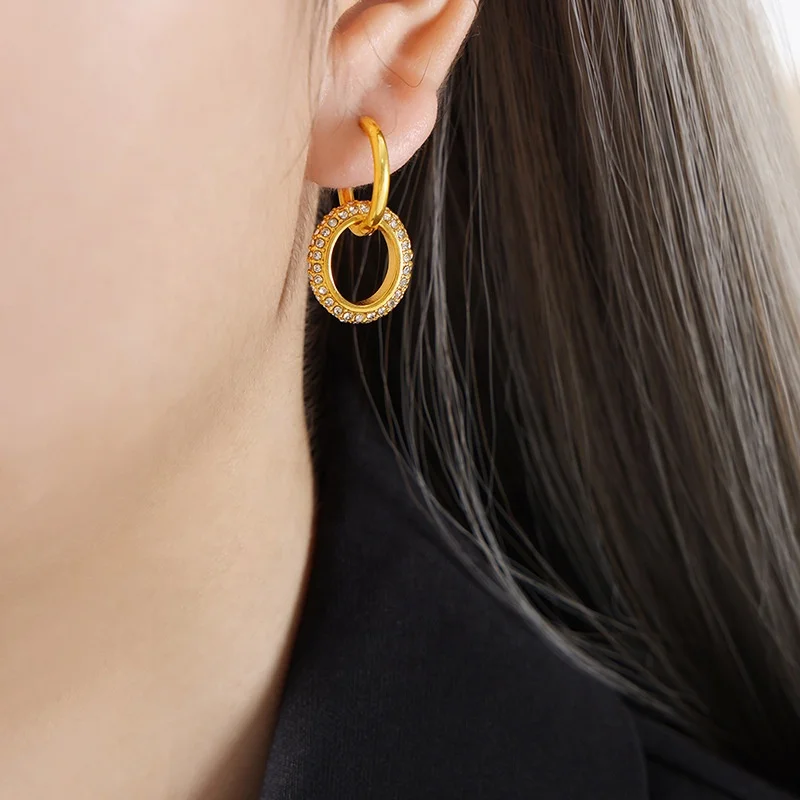 New Product 18K Gold Heart Earring Black White Green Rhinestone Gold Color Stud Earring Simple Design Jewelry Stainless Steel