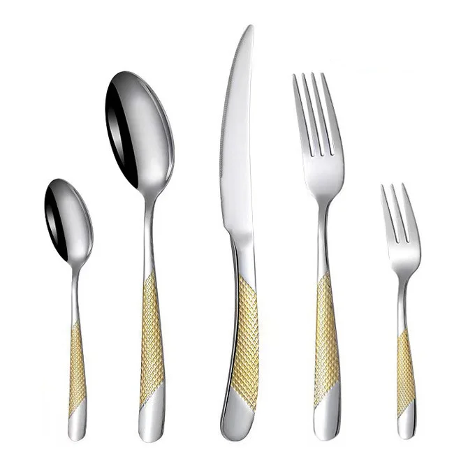 Hot Selling Stainless Steel Flatware Set Western Tableware Set Stainless Steel Cutlery Set With Diamond Pattern Handle