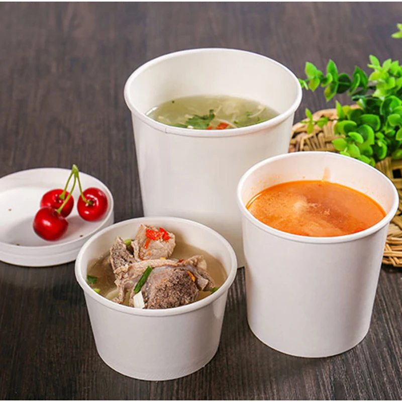 Белая бумажная миска ZL для пищевых продуктов экологически чистая одноразовая мороженого десерта холодных напитков горячего супа Крафтовая чашка упаковка еды на