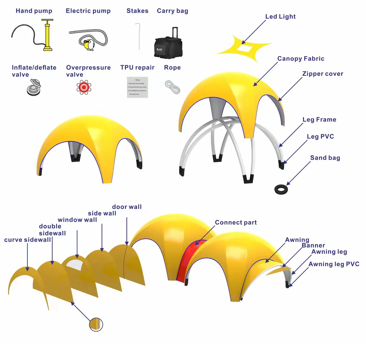 CATC Custom Logo Inflatable Airframe Tent Blow Up Camping Outdoor Event Multi-functional Glamping Canopy Tent