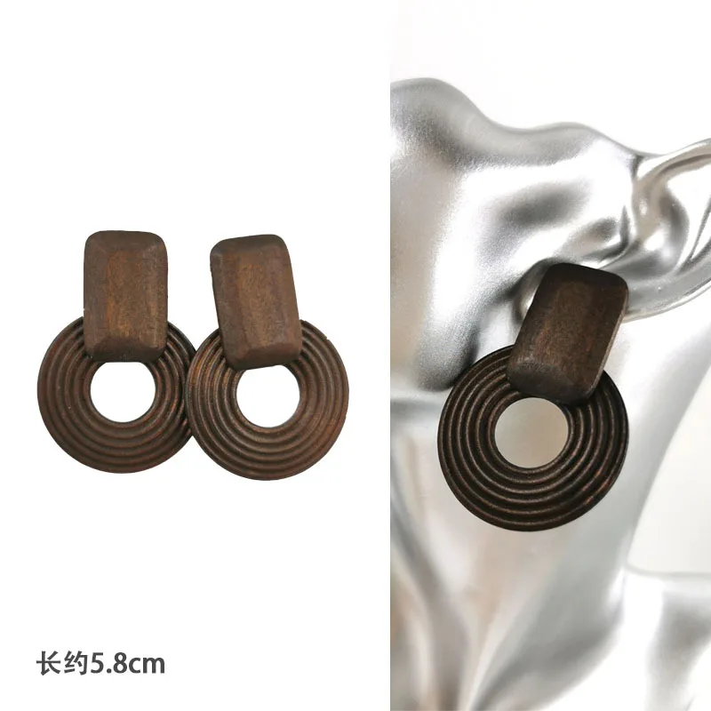 Vriua Natural Personality Fashion Handmade Bamboo Round Drop Wood Earrings Jewelry