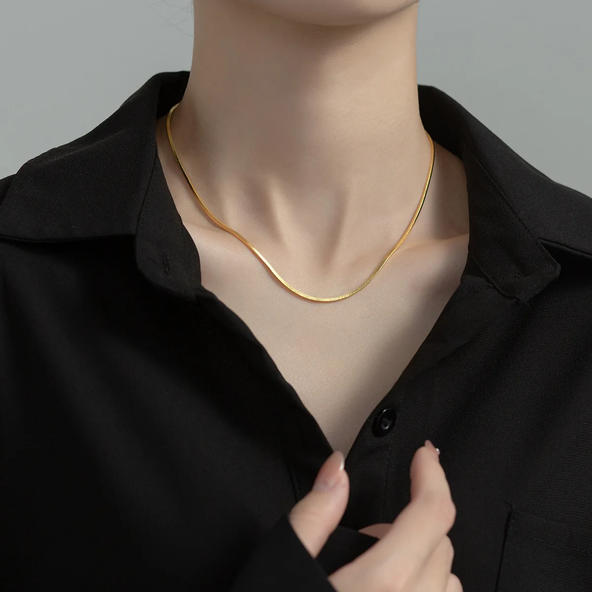 925 sterling silver women minimalist four-corner snake bone chain necklace 925 silver gold-plated snake chain