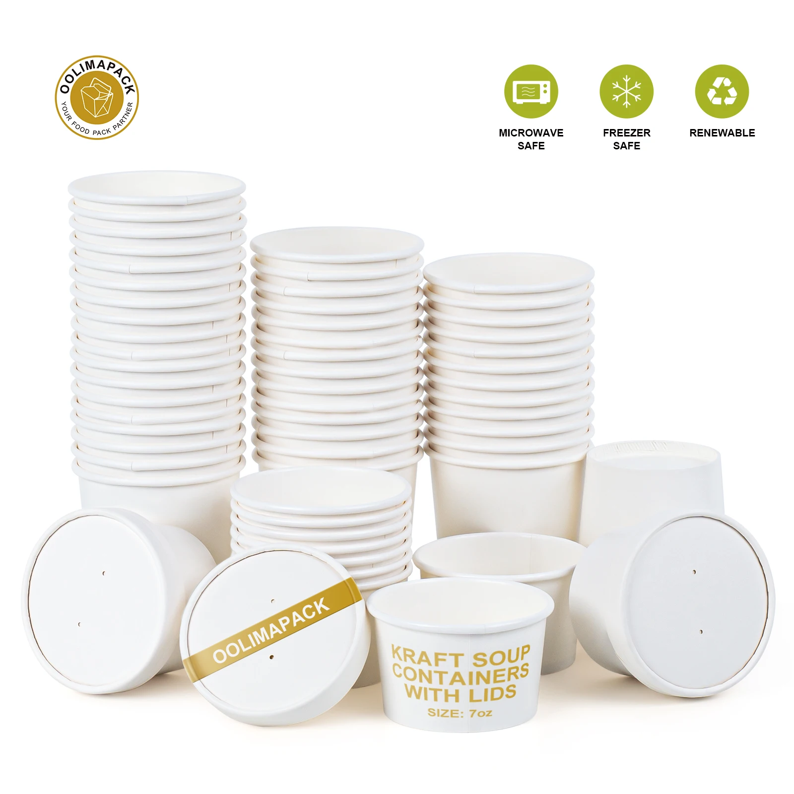 OOLIMA Biodegradable Paper Soup Cup Brown/White Kraft Soup Cups With Lids For Takeaway