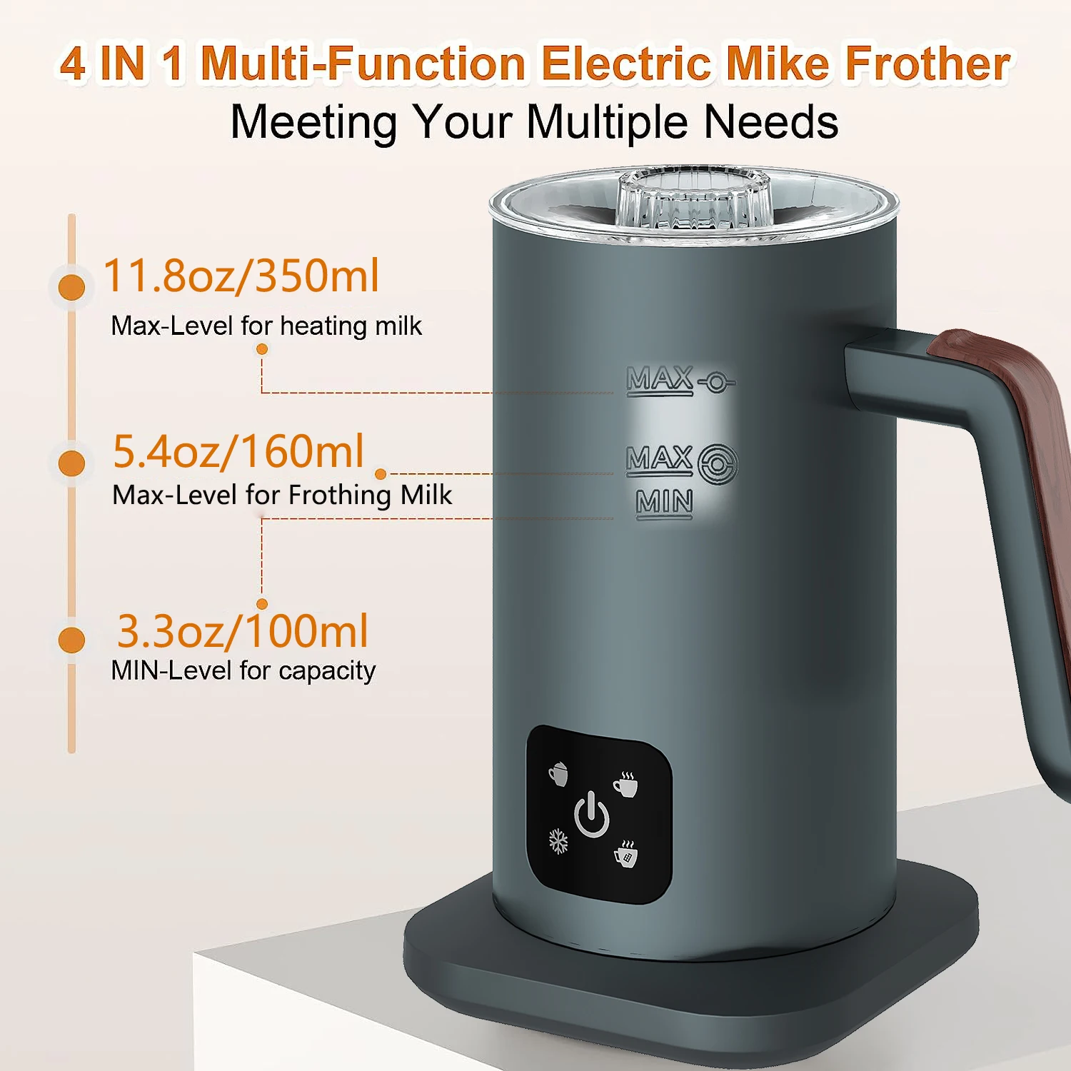 Electric Milk Frother ,  4 in 1 Coffee Milk Foam Maker ,  Milk Frothing Pitcher Froth  Heater Hot Milk Foaming