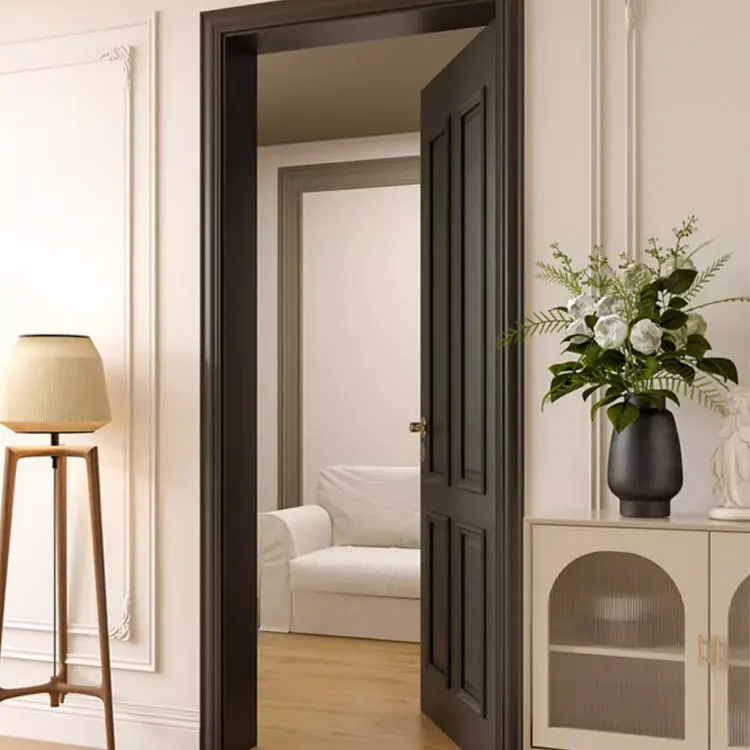 Interior black solid wood door wood molding factory price simple design for office interior