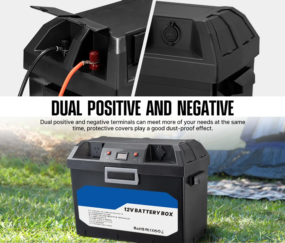 Auto Waterproof Plastic Smart Camping Power Lead Acid Lifepo4 12V Battery Box with Inverter