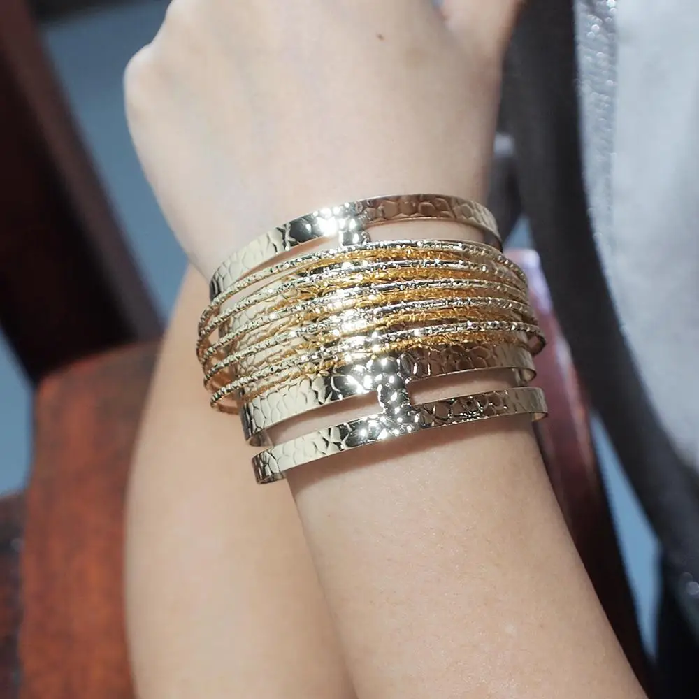 Простые браслеты HANSIDON на запястье с блестящей шероховатой поверхностью, позолоченные металлические массивные модные ювелирные изделия, оптовая продажа