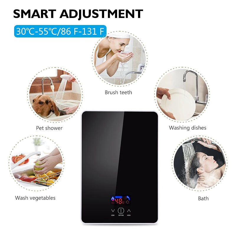 New design 3.5KW led display mini tankless electric instant shower water heater for multi-application scenario