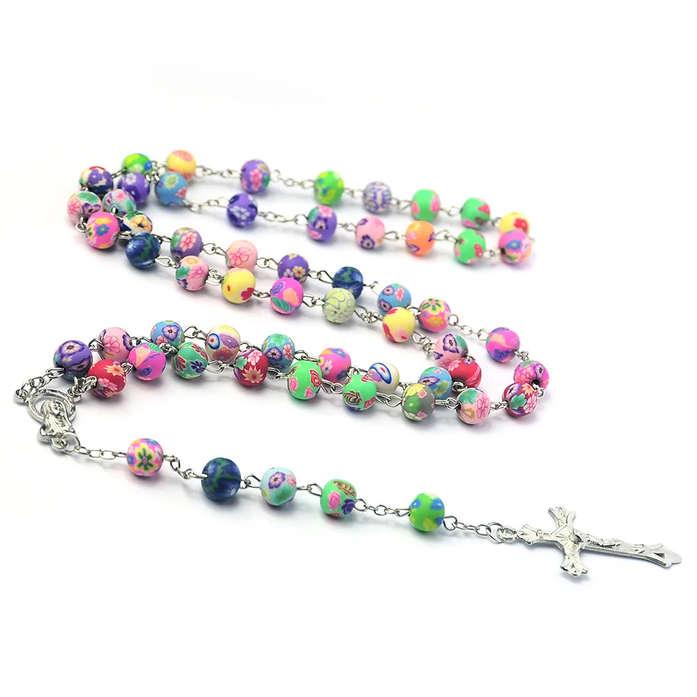 Hot Sale Cheaper Catholic Rosary Beads Colorful Polymer Clay Rosary Beads With Corss for Pray Protect Life