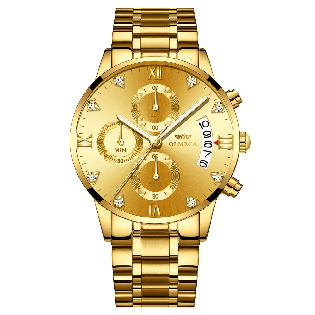 Часы наручные мужские с хронографом роскошные брендовые золотистые армейские аналоговые кварцевые в стиле