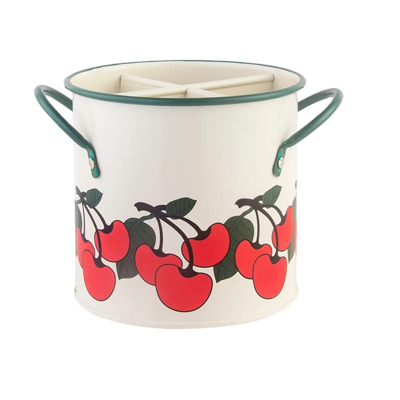 Vintage cherry tableware bucket household kitchen chopsticks cage knife and fork storage bucket