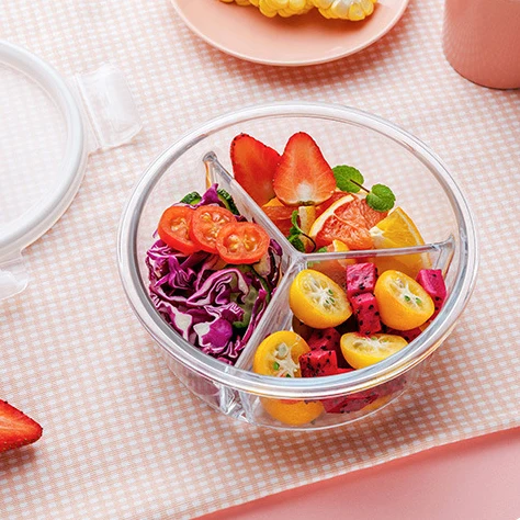 3 Compartments Round And Square Glass Lunch Box Microwave Oven Safe Japanese Students Adult Sealed Creative Cute Lunch Bento Box