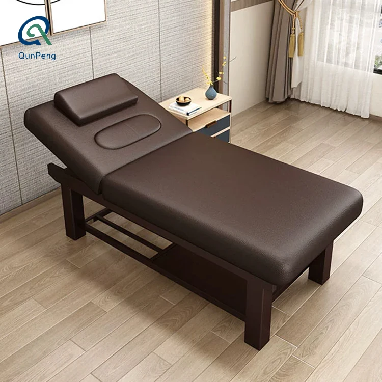 Custom High quality synthetic leather material adjustable bed wood frame with massage professional massage beds