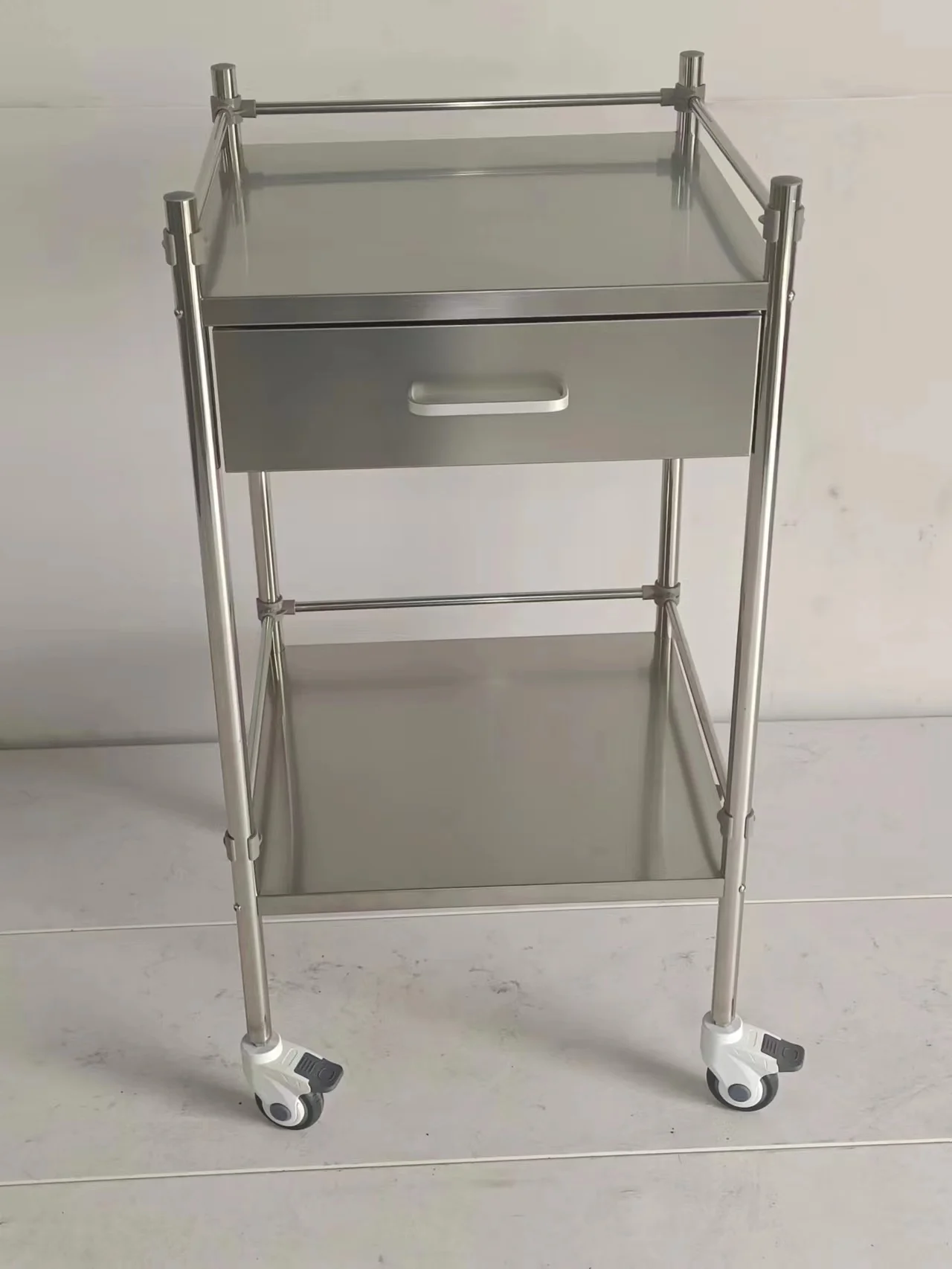 Manufacturer Custom Cheap New Stainless Steel Medical Trolley Hospital Nursing Treatment Cart With Two Drawers Home Storage Cart