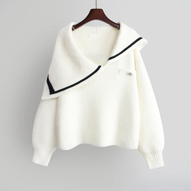 2024 Autumn Fashionable girls turn-down neck long sleeve free size cable knit women sweater