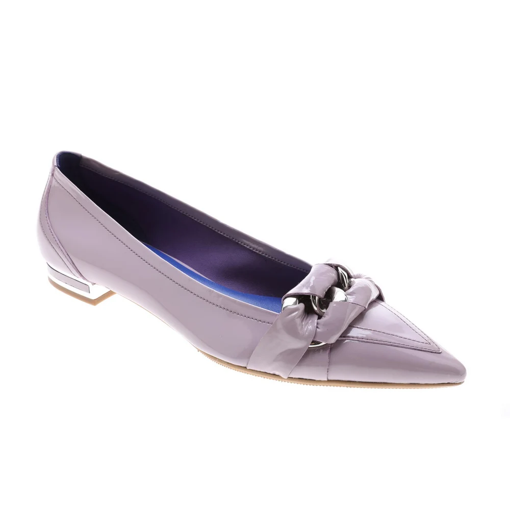 Unique design pointed toe ballerina genuine leather women flat pump shoes