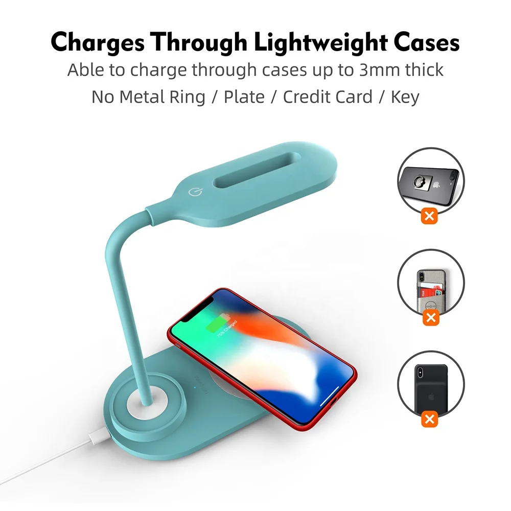 Portable Cell Phone Fast Wireless Chargers Dock Station Desk Lamp With Pen Holder Eye-Caring Touch Switch Reading LED Lamp