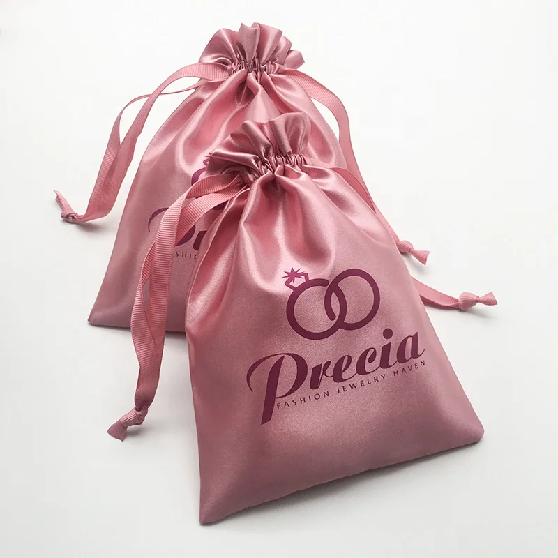 Custom  Private Label Drawstring Bundles Silk Packaging Satin Gift Bag  jewelry pouch with logo