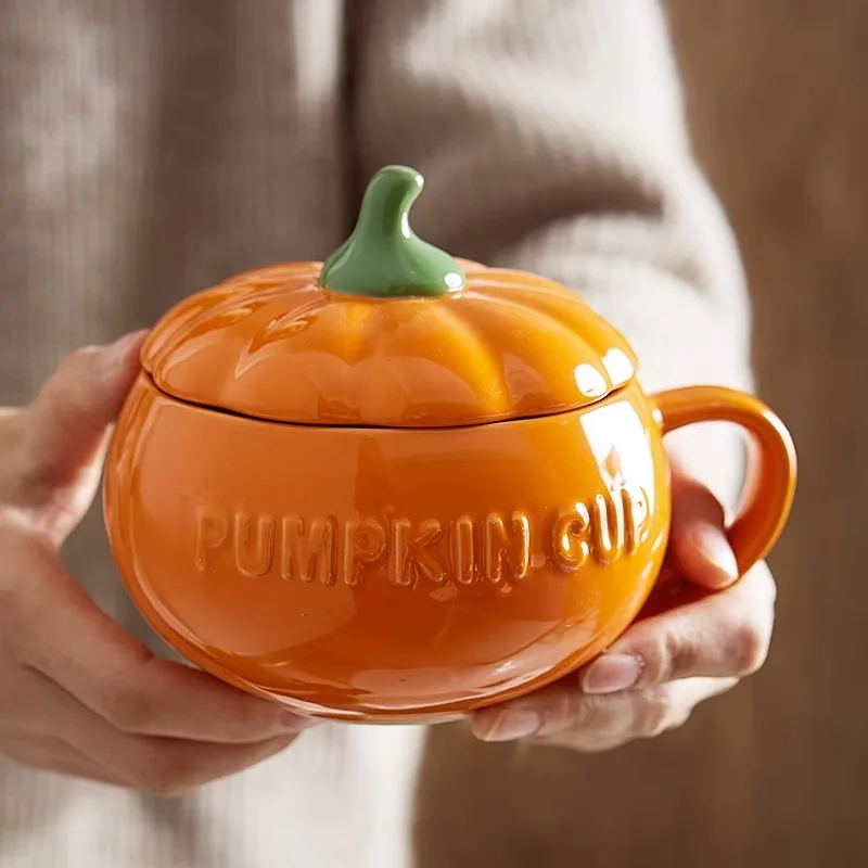 Porcelain Halloween Pumpkin Tea Cups with spoon Set 1 ,300ml 500ml 850ml color glaze