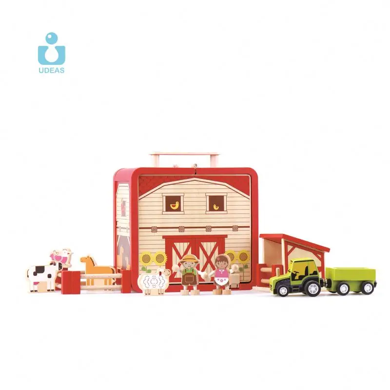 UDEAS Preschool Toy Miniature Doll House Wooden Farm Barn House Early Learning Educational Toys