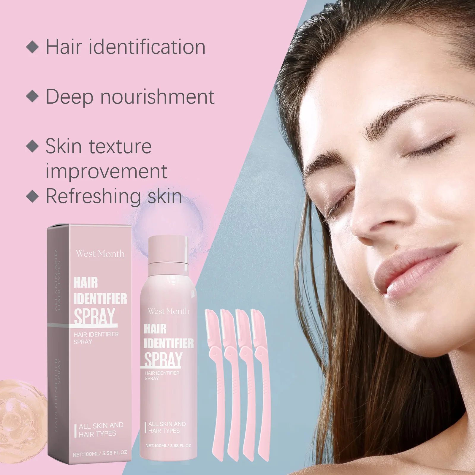 New aluminum bottle aerosol hair identify spray Dermaplaning face hair identifying spray for face shaving for all skin styles
