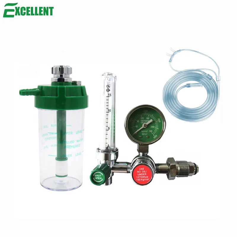 Factory price Bull Nose style connection oxygen tank regulator with humidifier bottle  0-15LPM