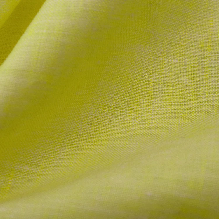 Custom color soft skin friendly light Yellow linen material 100% pure Linen plain Fabric 150gsm For clothing shirts