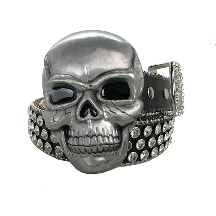 Новинка 2021, Модный Блестящий Роскошный ремень в Западном ковбойском стиле с жемчугом и стразами, дизайнерские черные ремни с черепом