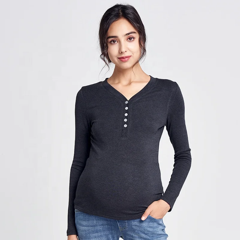 New Arrivals Sexy V Neck Long Sleeve Maternity Stretch Breastfeeding Blouse