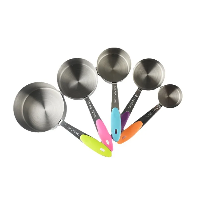 Hot Selling 10 Sets of Stainless Steel Measuring Cups Spoons 5ml-30ml Capacity with Colorful Silicone Handle for Baking Liquids