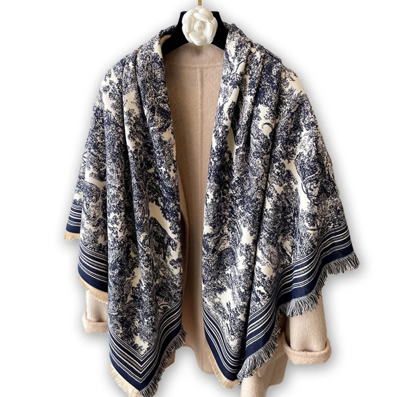 Custom Logo Warm Imitation Cashmere Scarf for Women Luxury Brand Winter Shawl Wraps Thick Blanket Square Tassel Stoles Pashmina