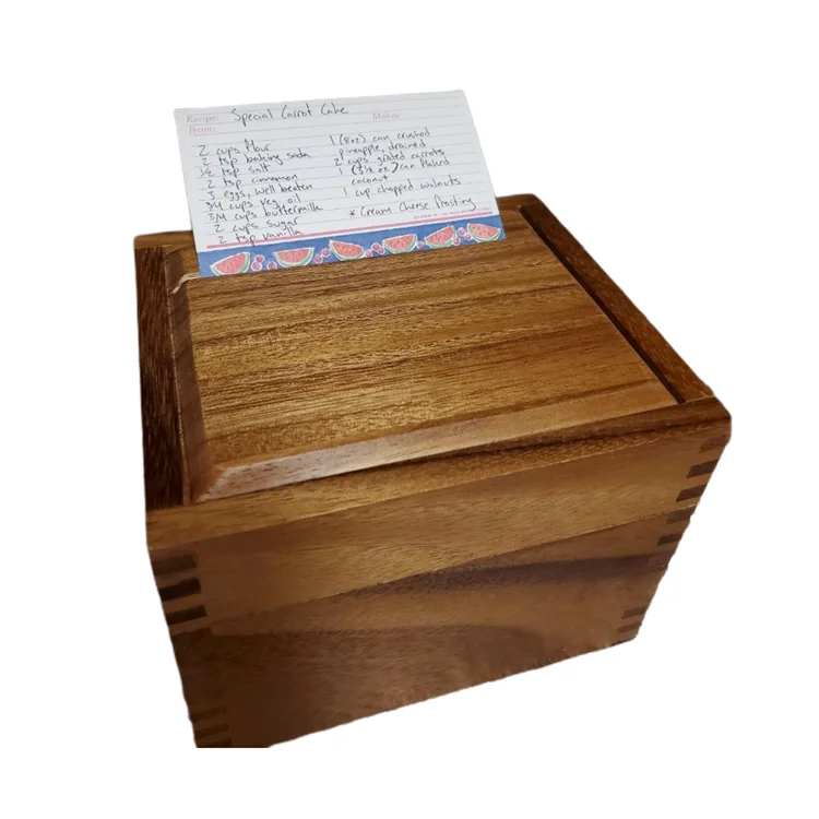Acacia Wood Recipe Box With Divider Tabs 2 Compartment Custom Wooden Recipe Box