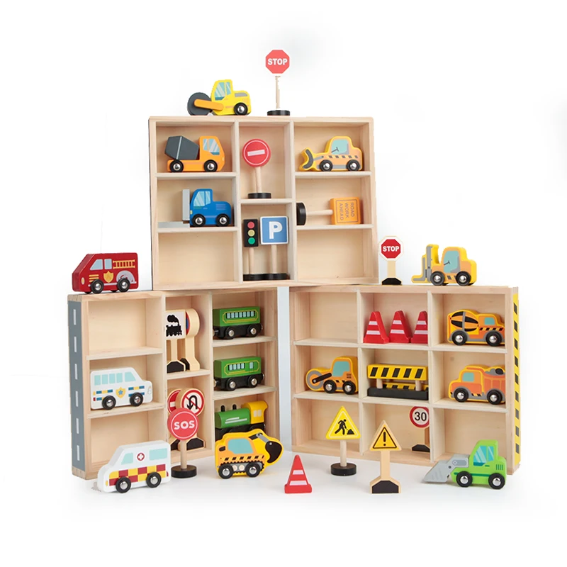 Wood Tracks Magnetic racer ramp Train Cars Shelf Wooden Toy Vehicle Set box For Toddlers And Kids Ages 3+