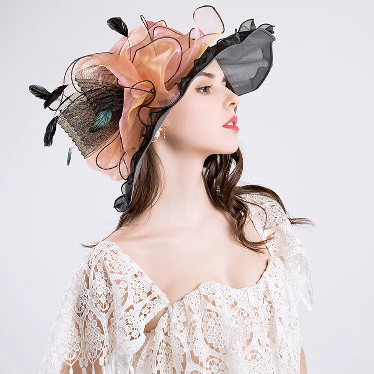 
Fashion Elegant Decorate Sinamay Women Dress Church Hats With Feather 