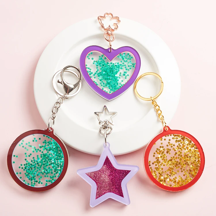 2023 новый милый акриловый брелок для ключей кольцо масляный плавающий пузырь boba quicksand сердце жидкий брелок