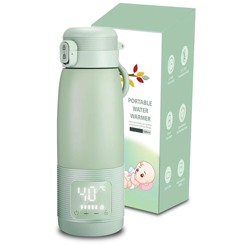 500ml On The Go USB Fast Charging Thermos Cup Cordless Travel Car Portable Baby Bottle Warmer For Water Baby Milk Formula