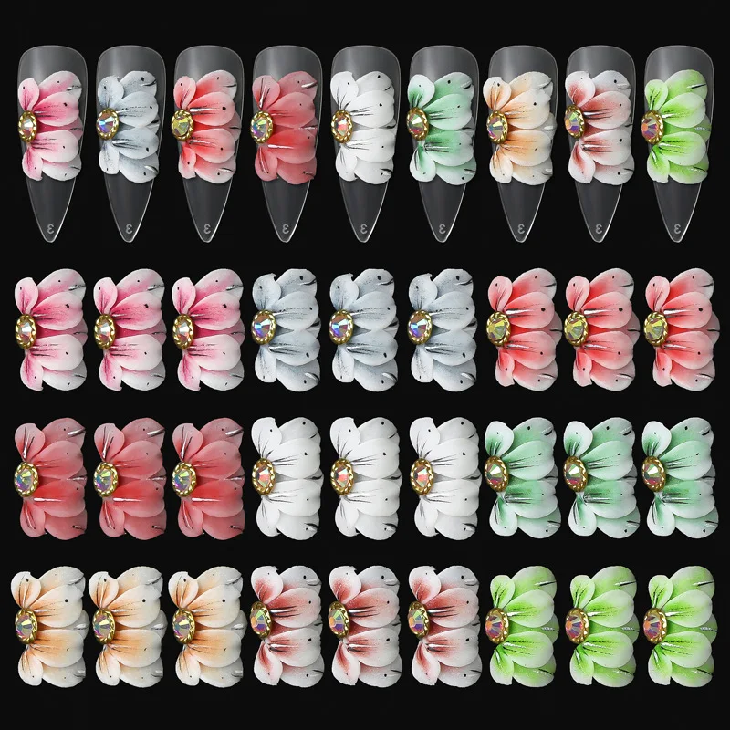 Hot Kawaii Handmade Flowers Nail Art Charms Fine 3D Nail Acrylic Flowers Nail Accessories