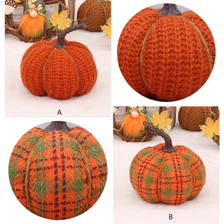 Fabric Pumpkins for Decorating Halloween Thanksgiving Fake Knitted Fabric Pumpkin Desktop Window Decorations H0461