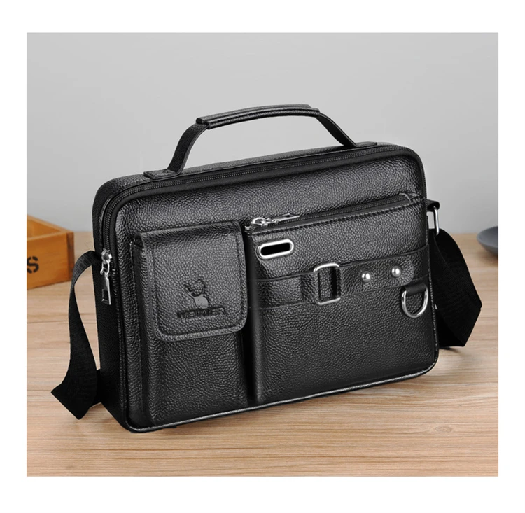 china supplier name brand business black leather men shoulder messenger bag