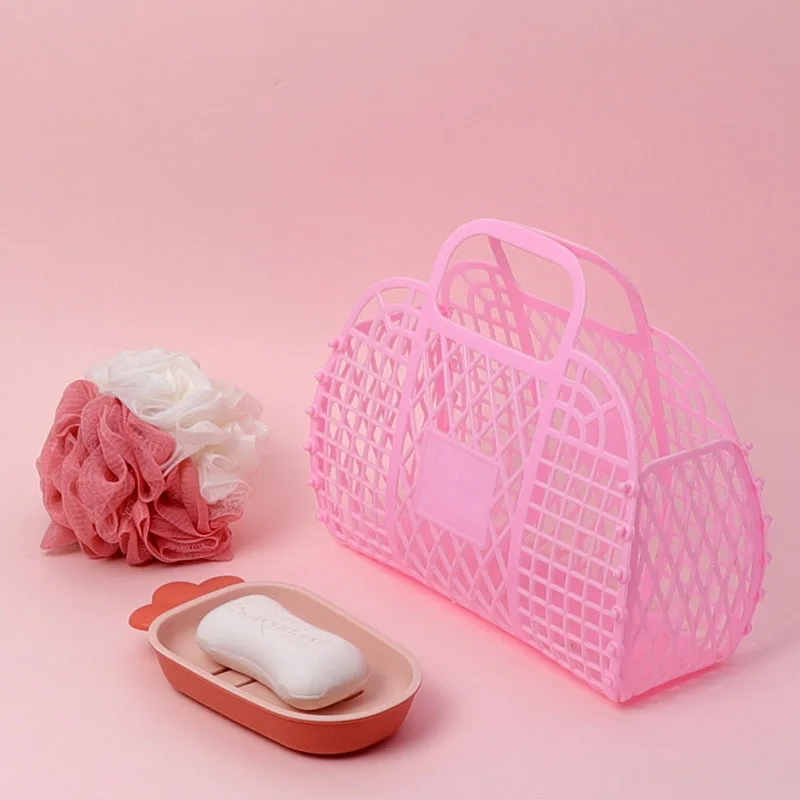 OWNSWING Bathroom Hollowed out Toiletries Bath portable Plastic bath basket Foldable mesh hand-carried basket bath basket