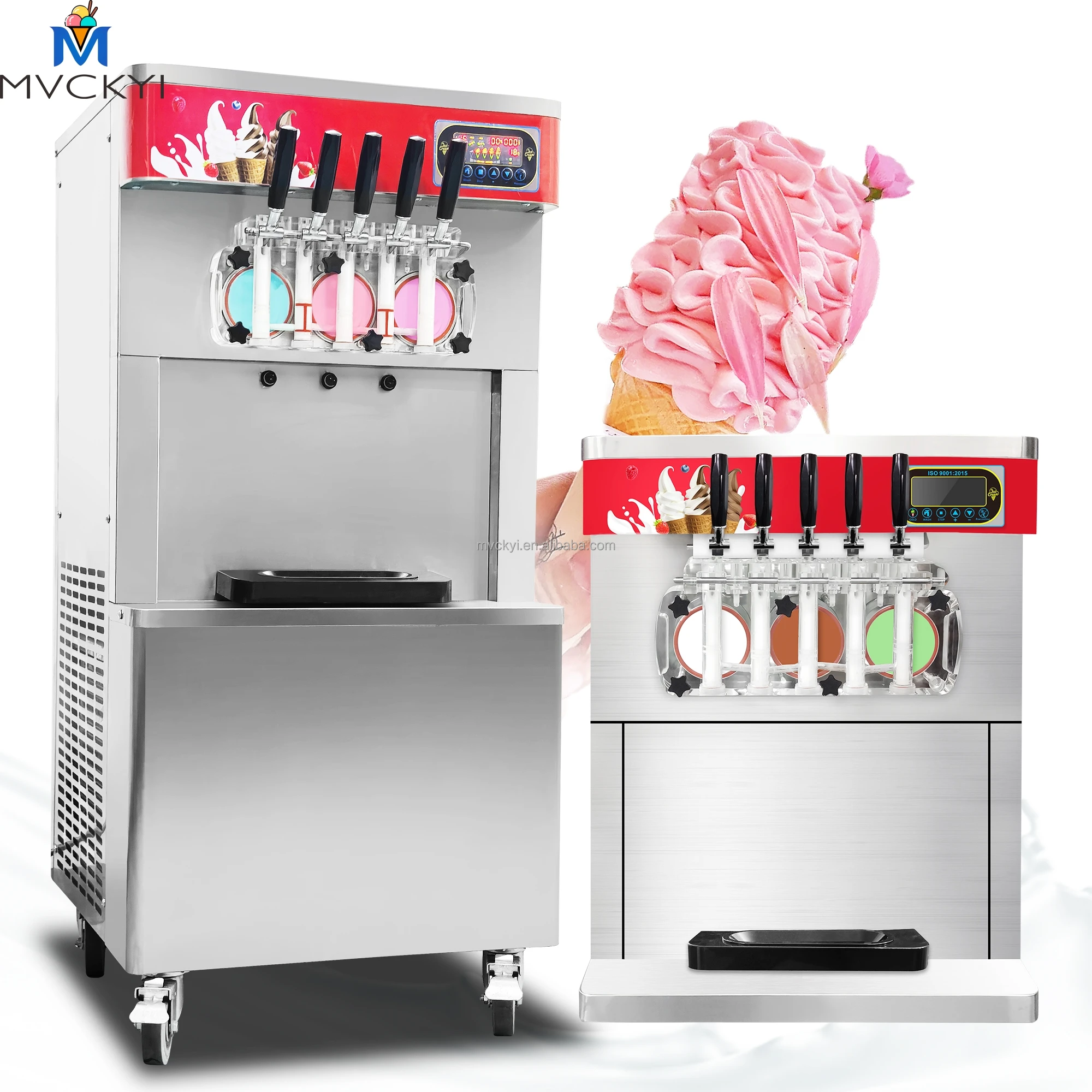 Mvckyi Air-cooled Frozen Yogurt Freezer 5 Flavor Soft Ice Cream Maker with Standby Serpups Sundae Soft Serve Ice Cream Machine