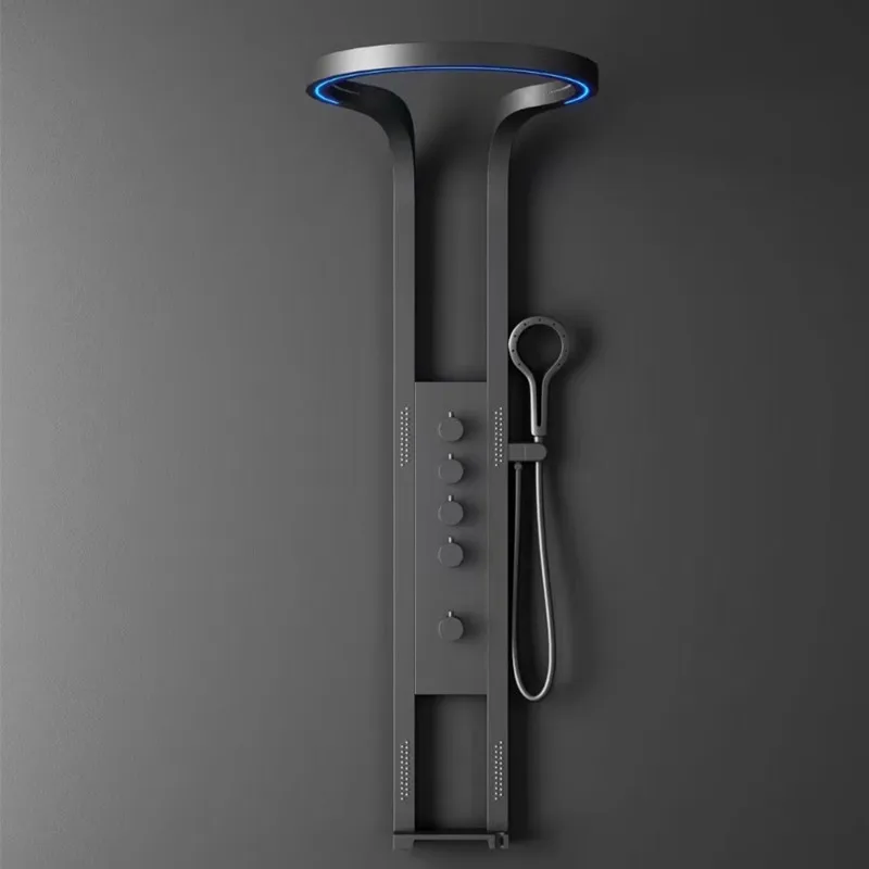 2024 newest design tiktok  gun gray brass wall mounted smart led bathroom waterfall water mist spray shower panel