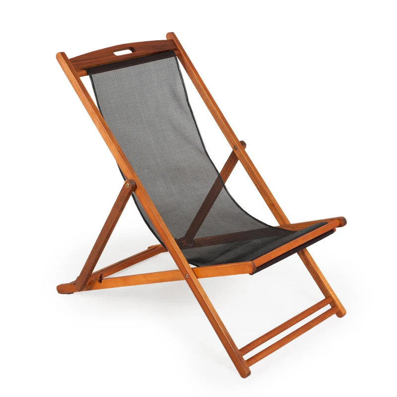 Customized logo for brand advertisement replaceable Teslin mesh fabric wood lounge beach deck chair